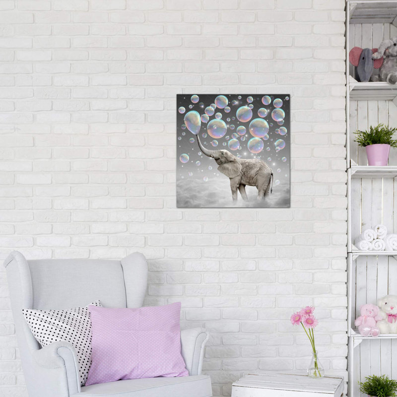Dream Makers - Elephant Bubbles par Soaring Anchor Designs - impression d'art graphique, H 12 po x l 12 po x P 0,75 po