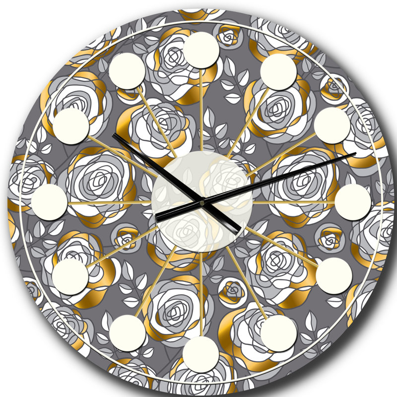 Horloge murale fleurs dorées - Mid-Century, Surdimensionné