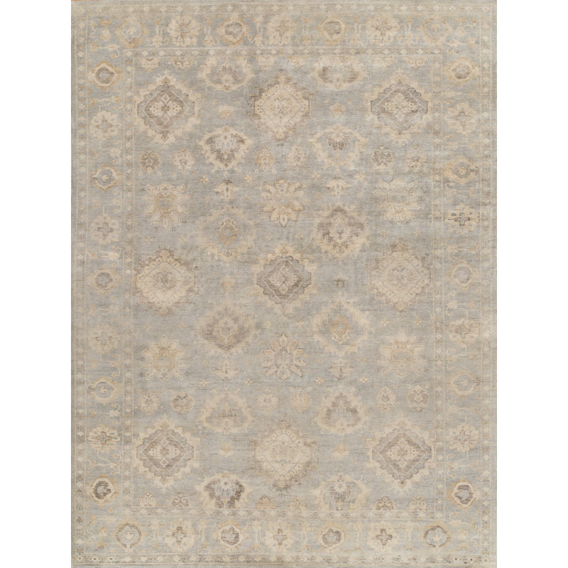 Antique Weave Oushak Oriental Hand-Knotted Wool Light Blue Area Rug, Rectangle 8' x 10'