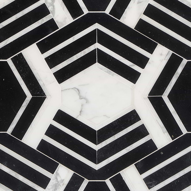 Mezzo 11x18 Polished Calacatta Marble Mosaic Tile, Brava Polished