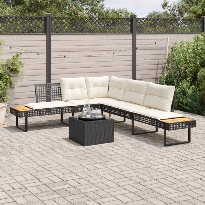 Garden Sofa Set Poly Rattan Large, Beige Cushion/Black Frame