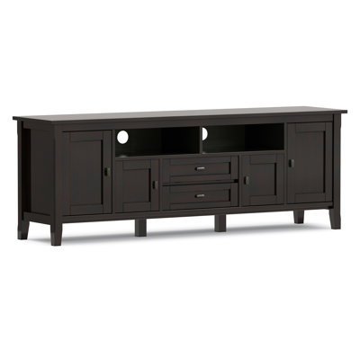Warm Shaker 72"W Solid Wood Transitional TV Stand for TVs up to 80" with 4 Cabinets, 1 Drawer, and Flip-Down Compartment