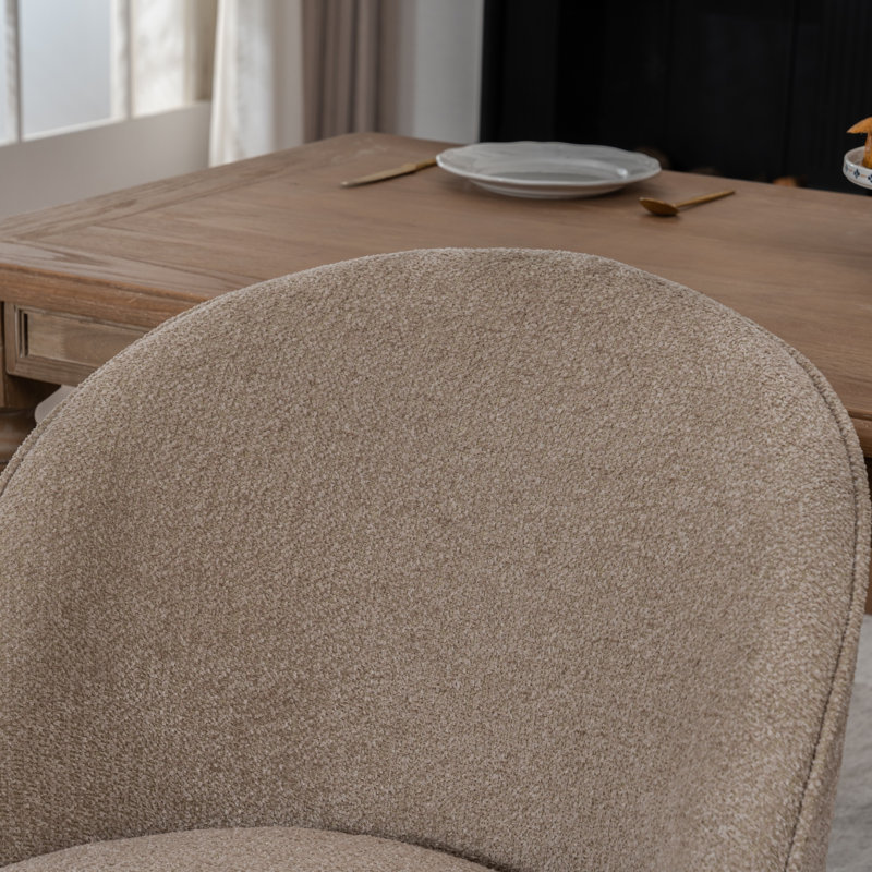 Upholstered Barrel Dining Chairs, Boucle Fabric Swivel Kitchen Chairs, Wingback Side Chairs, Armless Vanity Chairs, Brown
