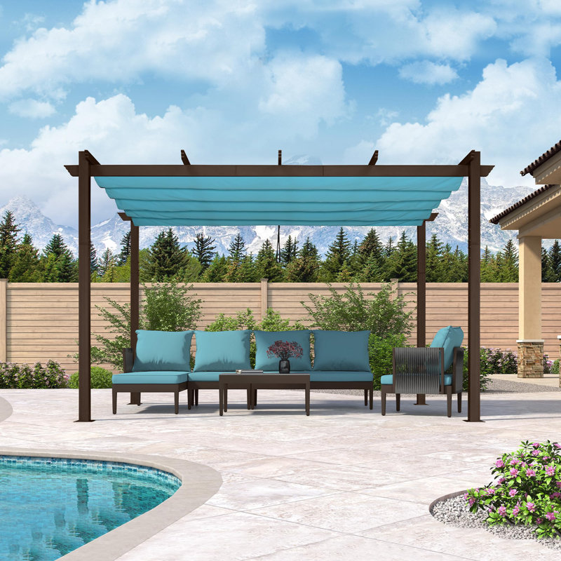 Purple Leaf Aluminium Pergola With Canopy, Blue, 96"H x 158" W x 118" D