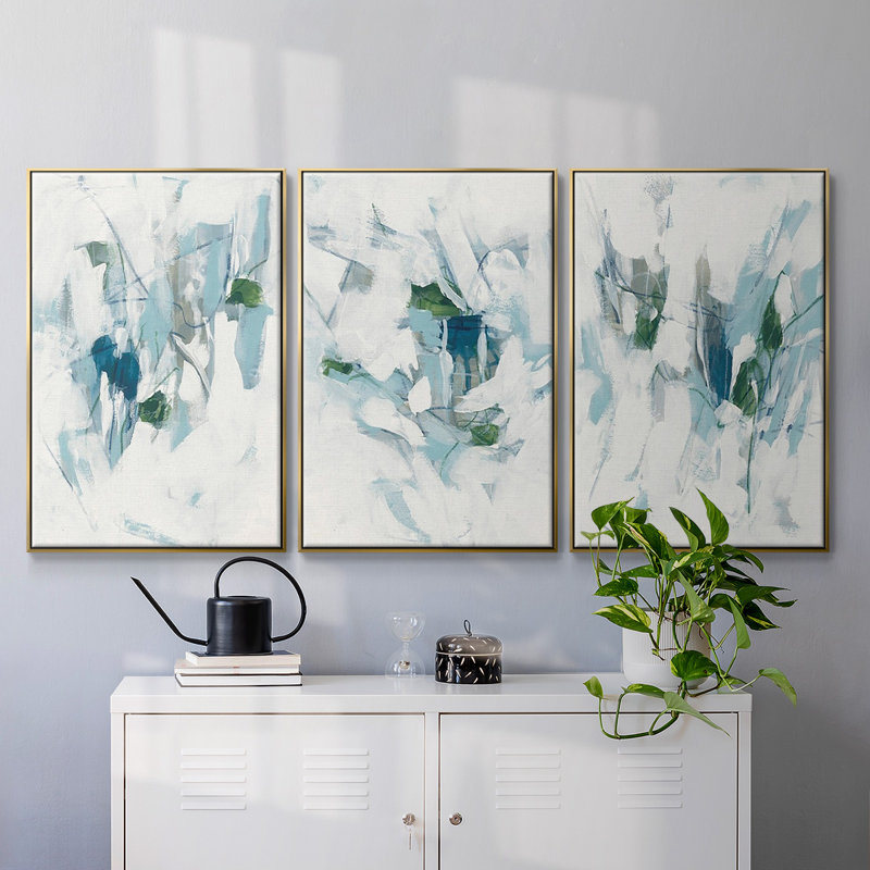 " Ice Cavern I " 3 - Pieces, Gold, 36" H x 72" W