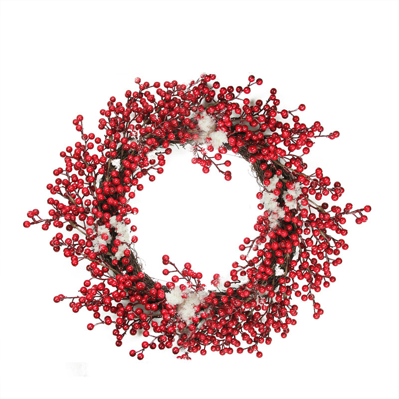 Couronne de Noël artificielle à baies rouges avec accents givrés - 18 pouces non éclairée
