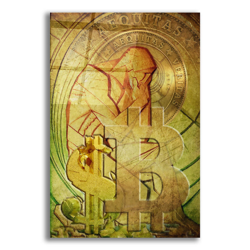 Art mural en verre épique «Bitcoin Deco Eight» par Steve Hunziker, H 24 po x l 16 po x P 0,2 po