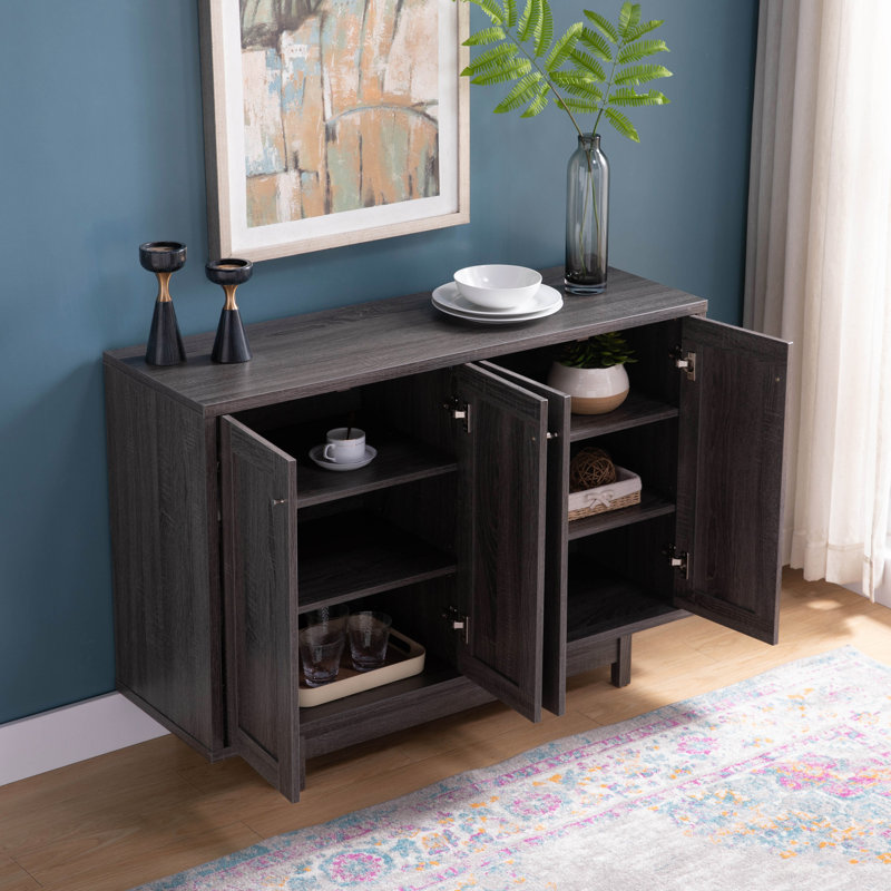 Buffet à quatre portes avec six tablettes - gris