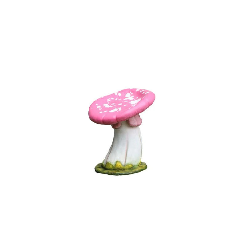 Statue simple tabouret champignon surdimensionné, Blanc / Vert / Rose
