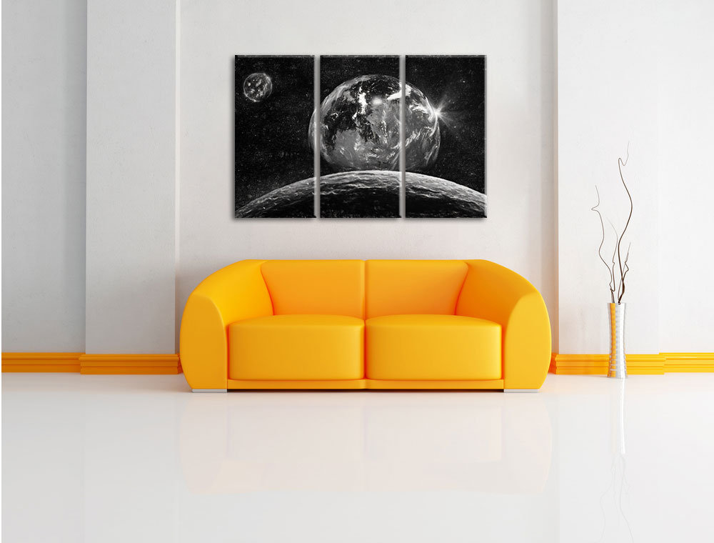 3-tlg. Leinwandbild-Set „Planeten in der Galaxie“, Kunstdruck