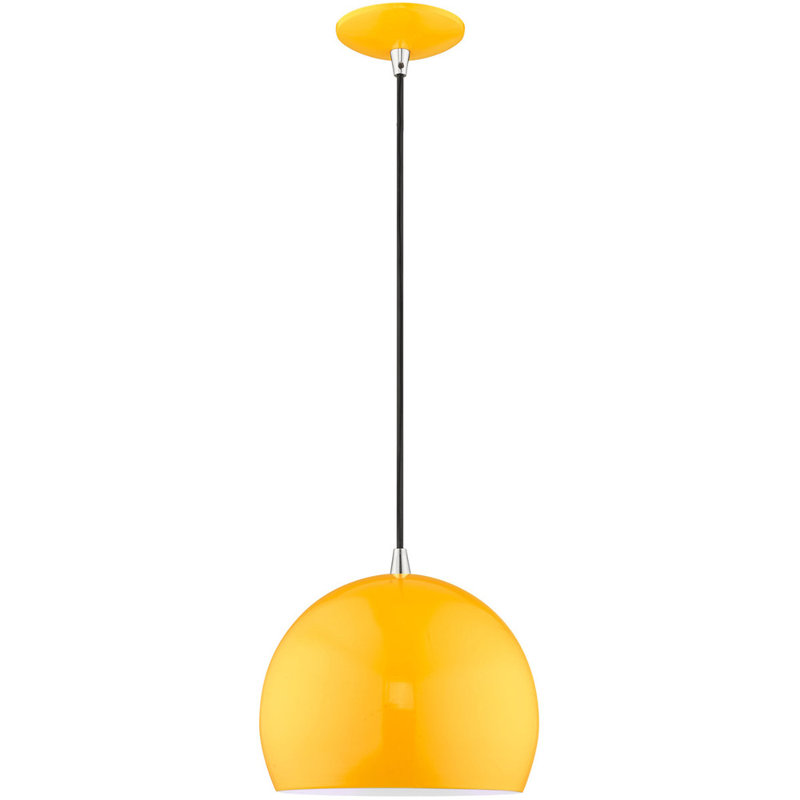 Luminaire suspendu en forme de dôme à 1 lumière Dristin, Orange brillant / noir, Orange brillant