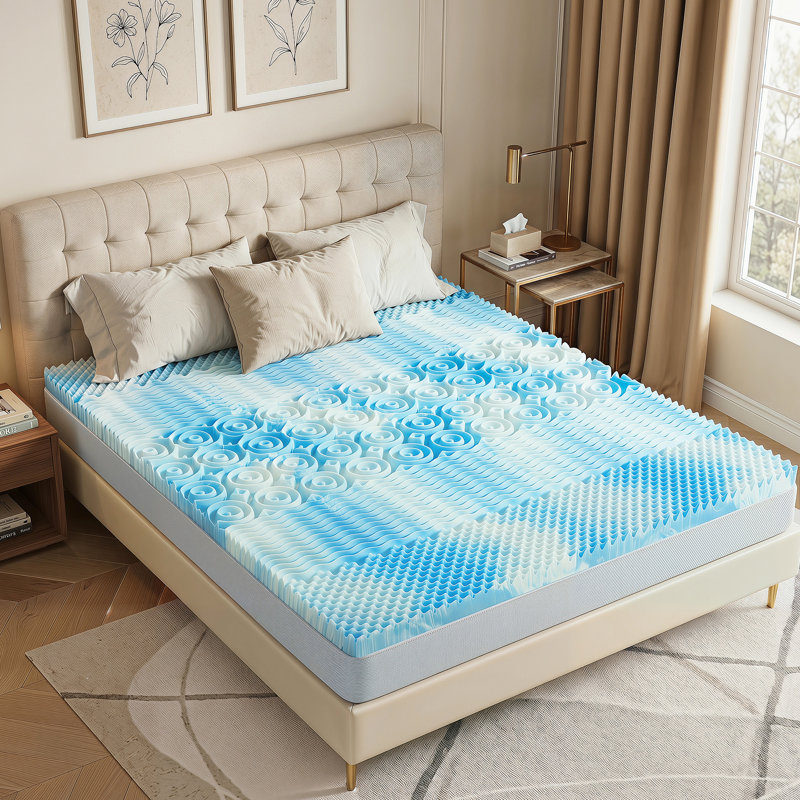 Molley 4"in Memory Foam Mattress Topper 5-Zone Pressure Relief Support Pad,King,Blue, King, 4"