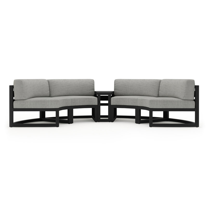 Avion Outdoor Curved Patio Sectional with Sunbrella Cushions, Cast Silver Sunbrella®, Black