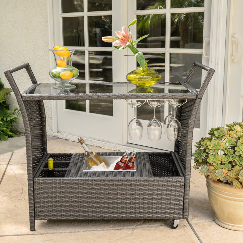 Chariot de rangement gris avec roulettes - panneaux de bar en verre trempé et aluminium
