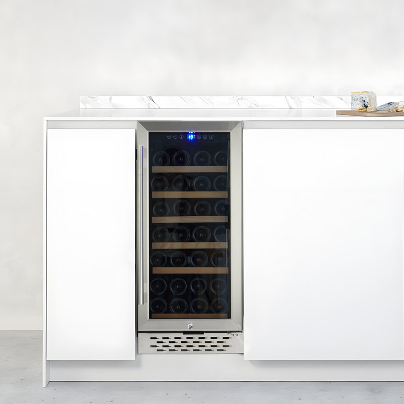 15 Inch Wine Fridge - 28 Bottles Wine Cooler Refrigerator Built-In or Freestanding, 41-65°F Temperature Control, Digital Led Touch, Glass Door, for Bar, Home, Office