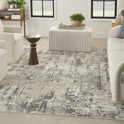 Tapis beige / gris en polyester / polypropylène tissé à la machine Addie
