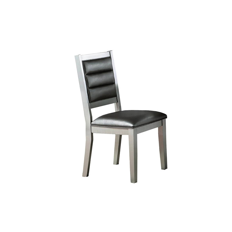 Chaises de salle à manger traditionnelles, 2 pièces, similicuir argenté, 2 pièces de coussin de siège et de dossier, revêtement en cuir, rembourré