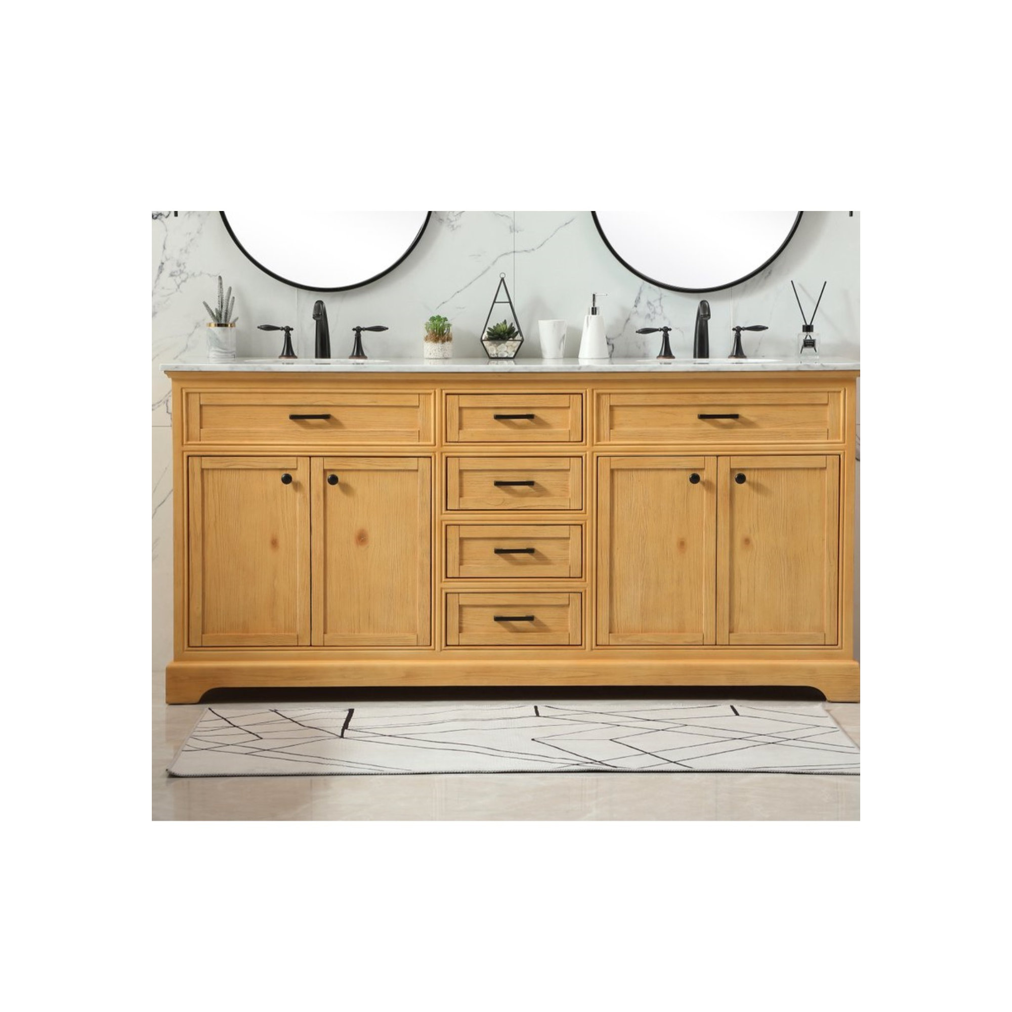 Hermes 72'' Double Bathroom Vanity, Natural, Carrara White
