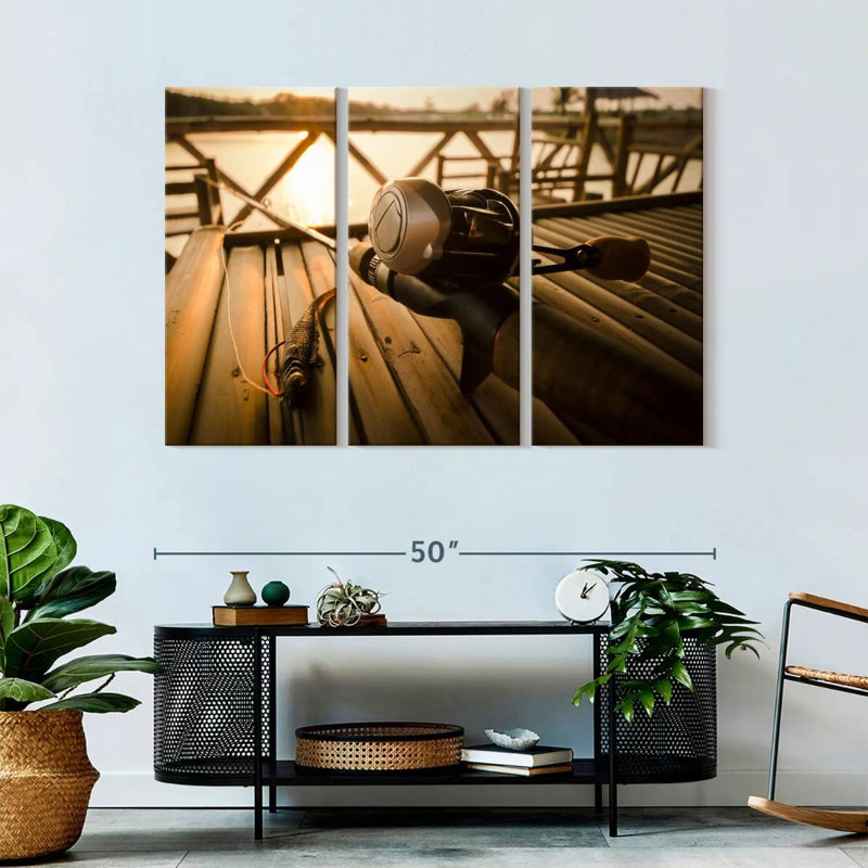 «Bass Fishing Set», 3 pièces sur toile, H 32 po x l 50 po x P 1,25 po