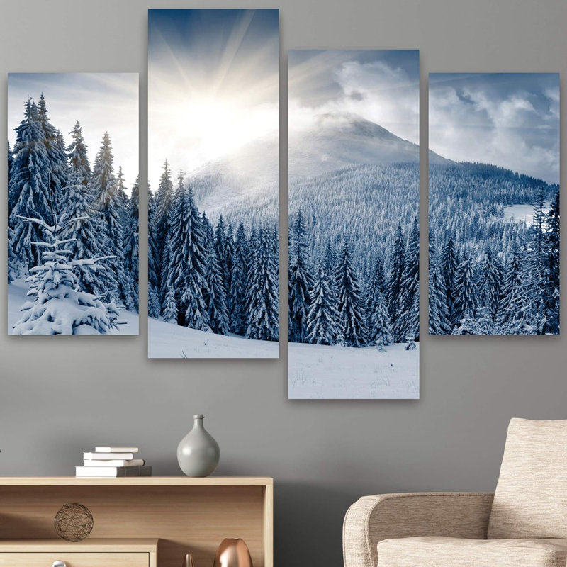 Winter " Winter Forgest Nature Landscape For Living Room Bedroom Home Office Extra Large Wall Decor " 4 - Pieces