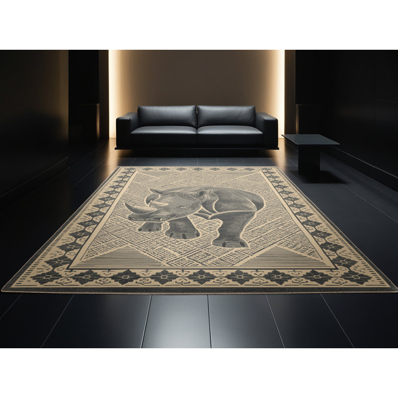 Tapis moelleux moelleux à motif de blocs classique brun et beige, 4 x 6