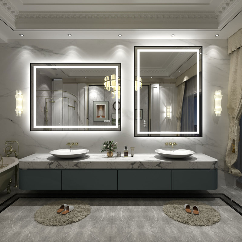 Wayfair Basics® UL Certified Front & Back LED Anti-Fog Tempered Glass Framed Bathroom/Vanity Mirror, 48" x 36"