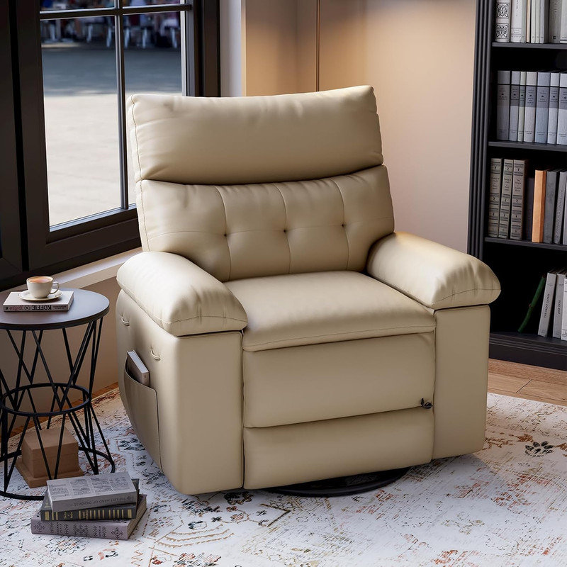 Electric Massage Recliner Chair with Heat - 360° Swivel Rocker PU Leather Lounge Sofa for Living Room/Bedroom, Beige