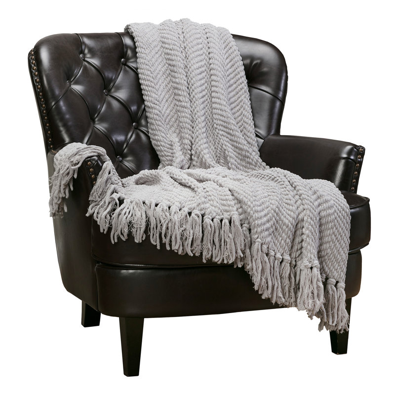 Jeté tricoté texturé , Argent, l 65 po x L 50