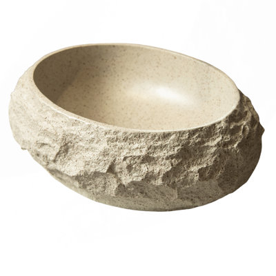 20"Bathroom Sink, Irregular Oval Resin Vessel Basin with Stone Pattern, Artistic Style Sink, NO Faucet