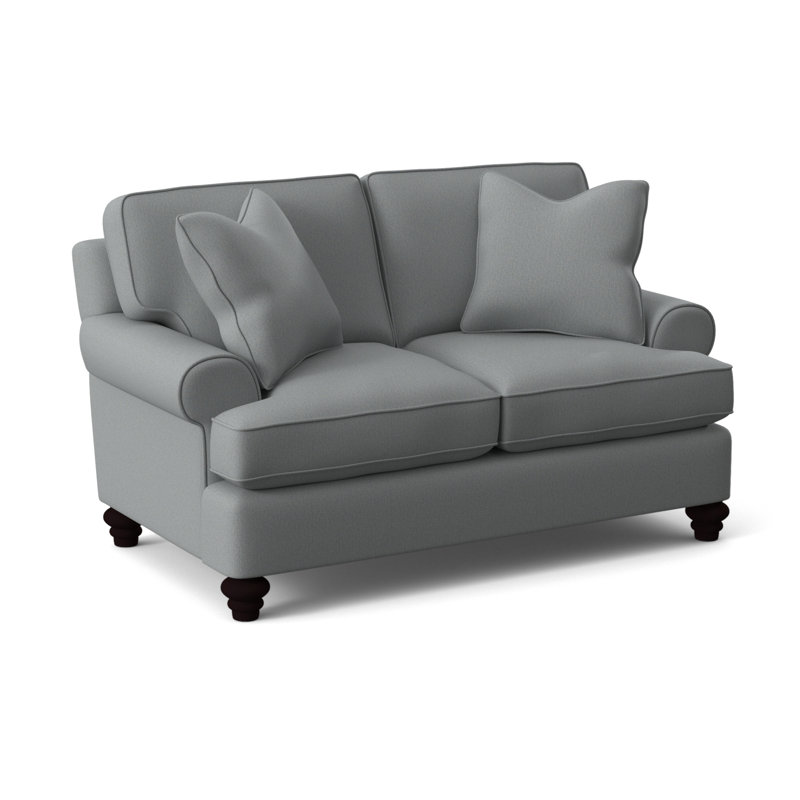 Lowell Upholstered 60'' Loveseat, Java Finish, Light Blue Performance Fabric; 0851-55