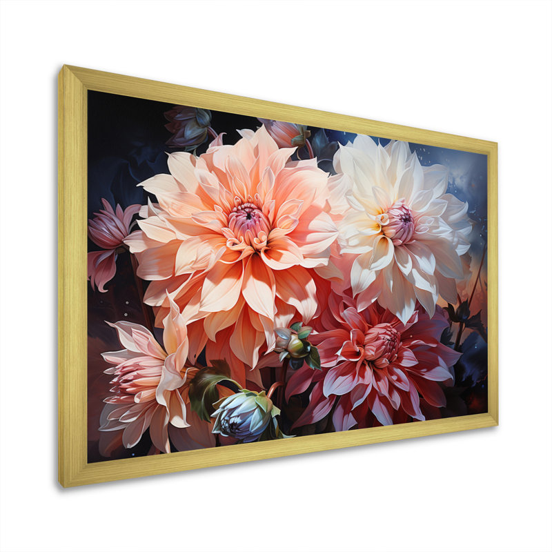 Pink Dahlia Romantic Impression III - Floral Wall Decor, Cadre doré à une seule photo, H 12 po x l 20 po x P 1 po