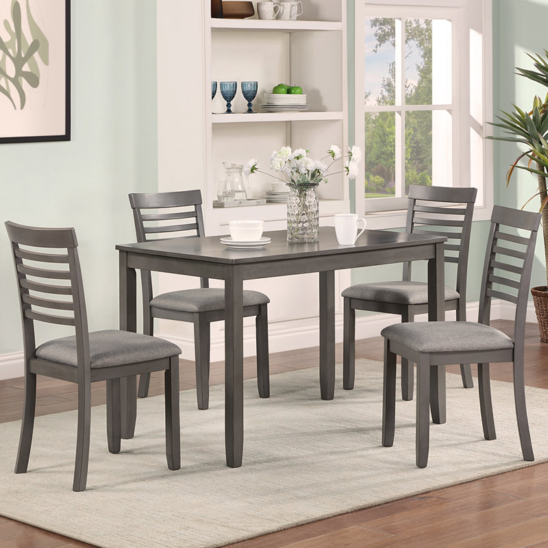 Ensemble de salle à manger moderne 5 pièces, table de salle à manger rectangulaire en bois avec 4 chaises rembourrées pour la cuisine, la salle à manger, gris