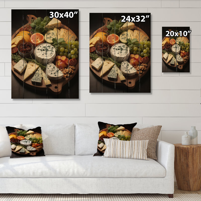 «Food Gourmet Cheese Board I», impression sur bois, H 20 po x l 10 po x P 0,78 po