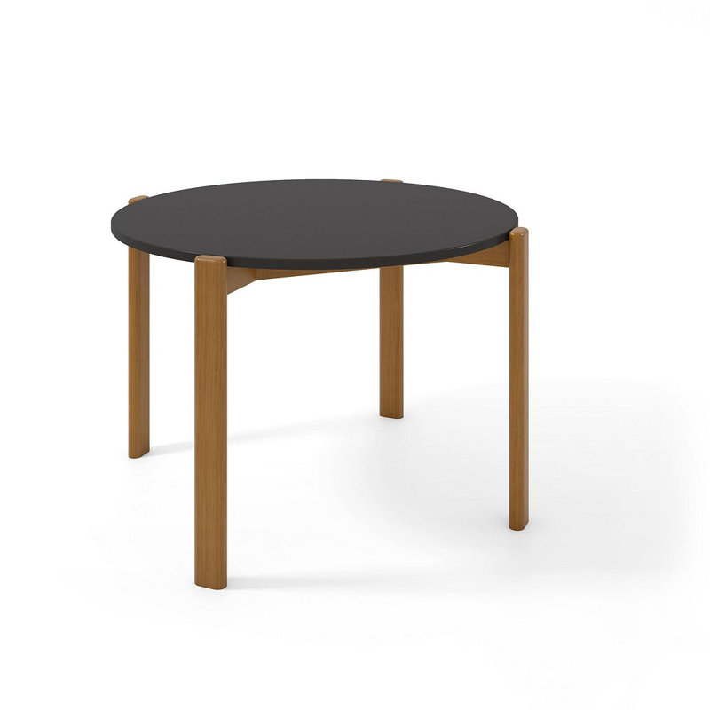 Gales 47" Mid-Century Modern Round Solid Wood Dining Table in Black, Matte Black