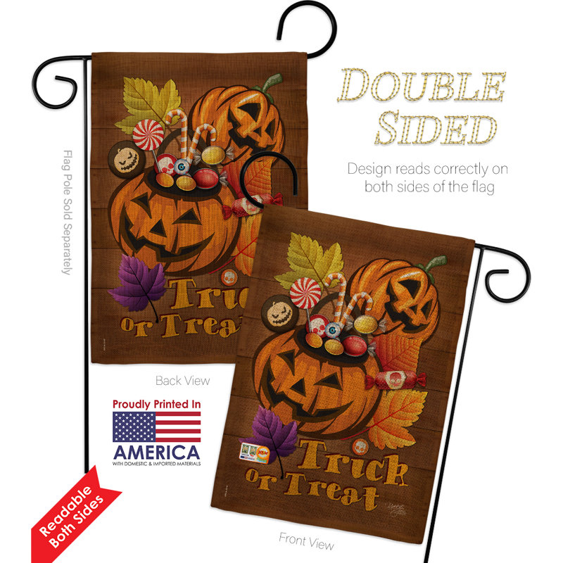 Drapeau de jardin à double face 18,5" breeze décoration g162003-db bonbon citrouille en toile jute à la chute halloween