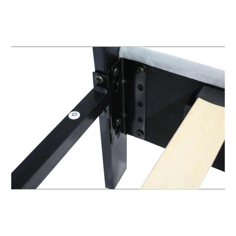 Structure de lit plateforme grand tapissier avec tête de lit capitonnée à tirette, support de lattes en bois massif, sommier à ressorts, aucun sommier requis, assemblage facile, gris