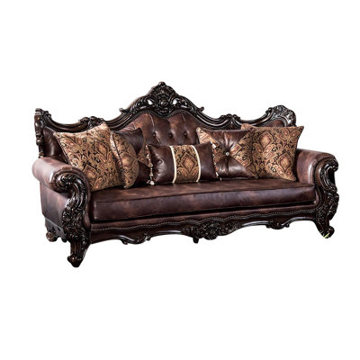 95" W Traditional Sofa, Dark Cherry/Light Brown