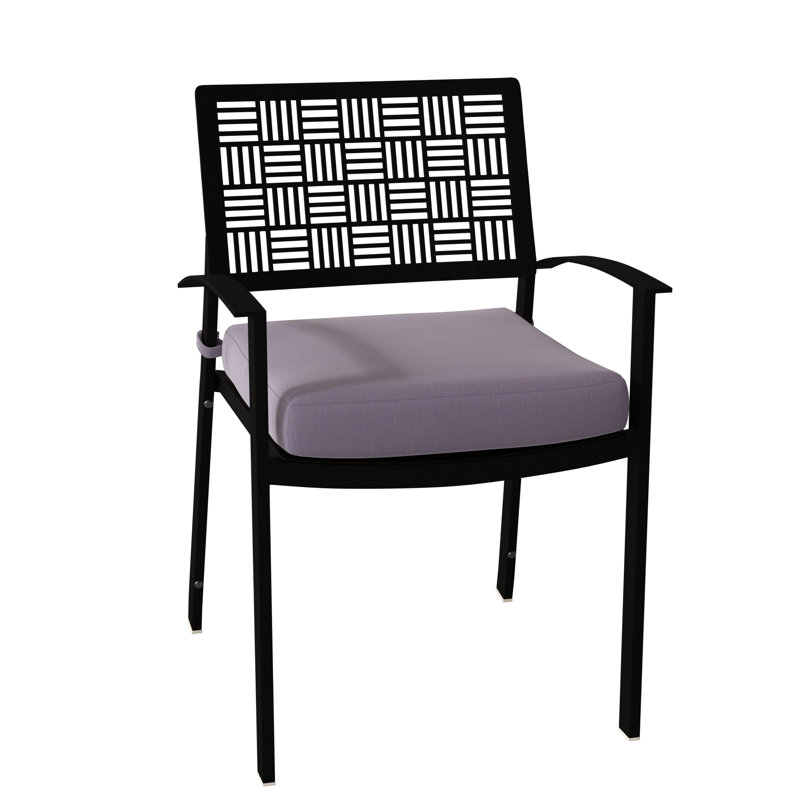 New Century Outdoor Dining Armchair, Textured Black, Spectrum Denim Sunbrella® Plainweave