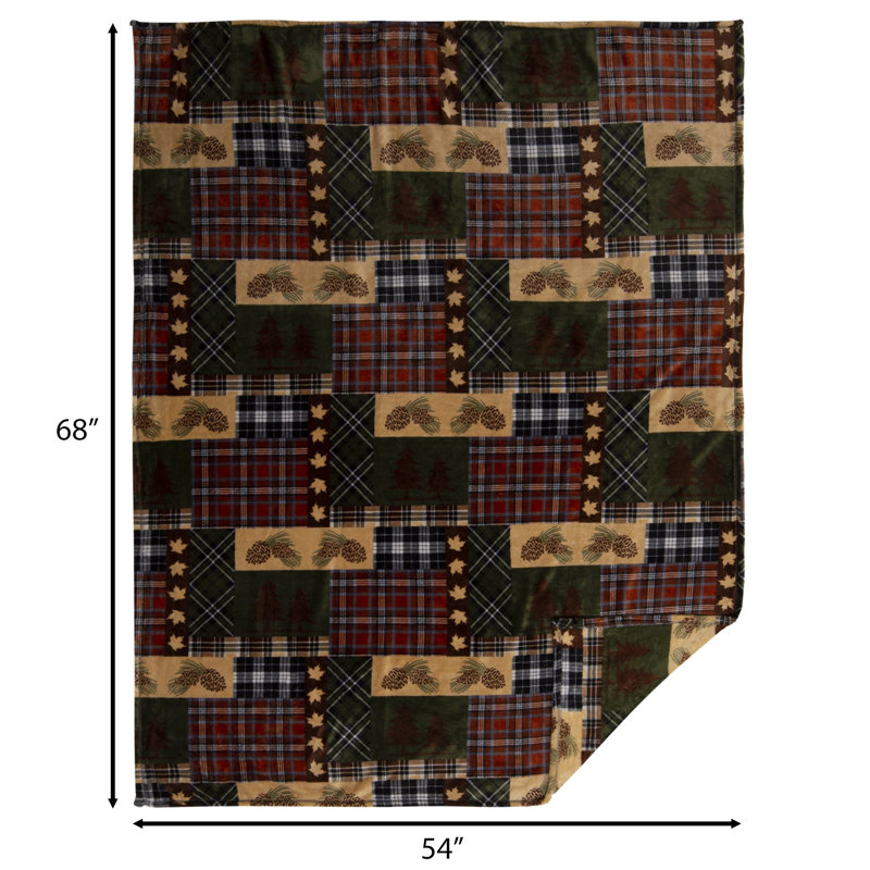 Rustic Plaid Fleece Sherpa Reversible Throw Blanket