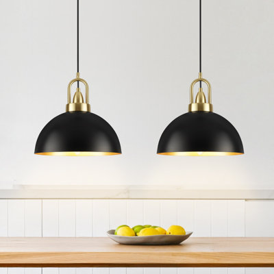 2 - Light 11.81" Dimmable Modern Industrial Black Dome Kitchen Island Pendant Light
