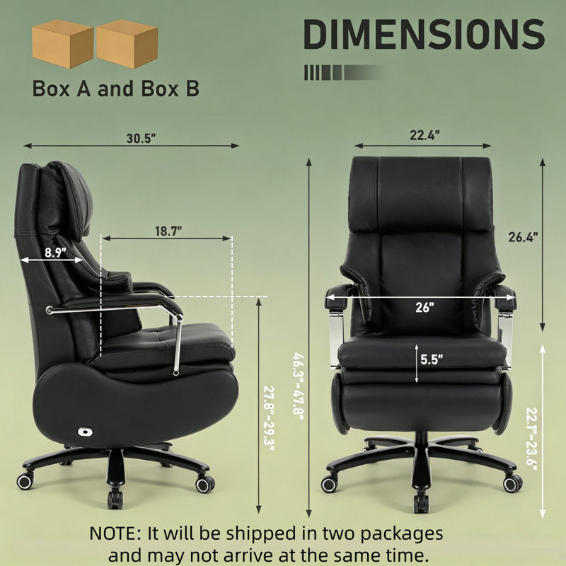 Fauteuil de direction électrique en cuir avec repose-pieds, chaise de bureau inclinable grande et grande de 600 lb, massage 3D et soutien lombaire, chaise d'ordinateur robuste à haut dossier et hauteur réglable