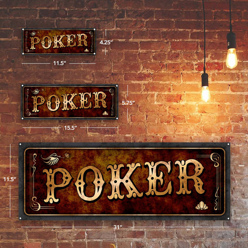 «Brown Poker Metal Sign» sur métal, H 11,5 po x l 31 po
