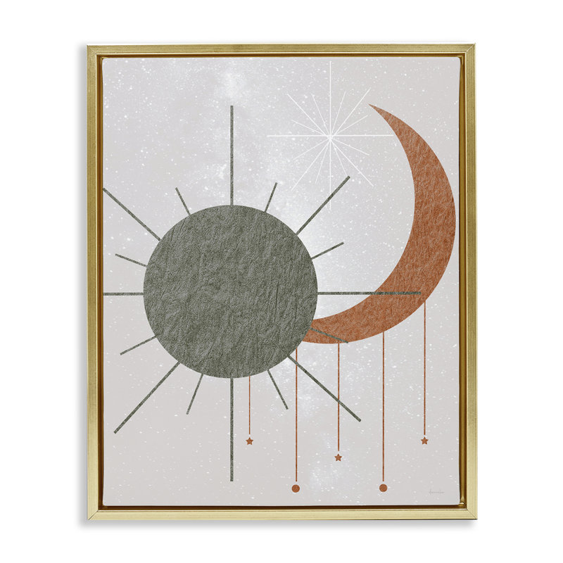 Sun & Moon in Minimal Style, 31" H x 25" W, Metallic Gold Floater Frame