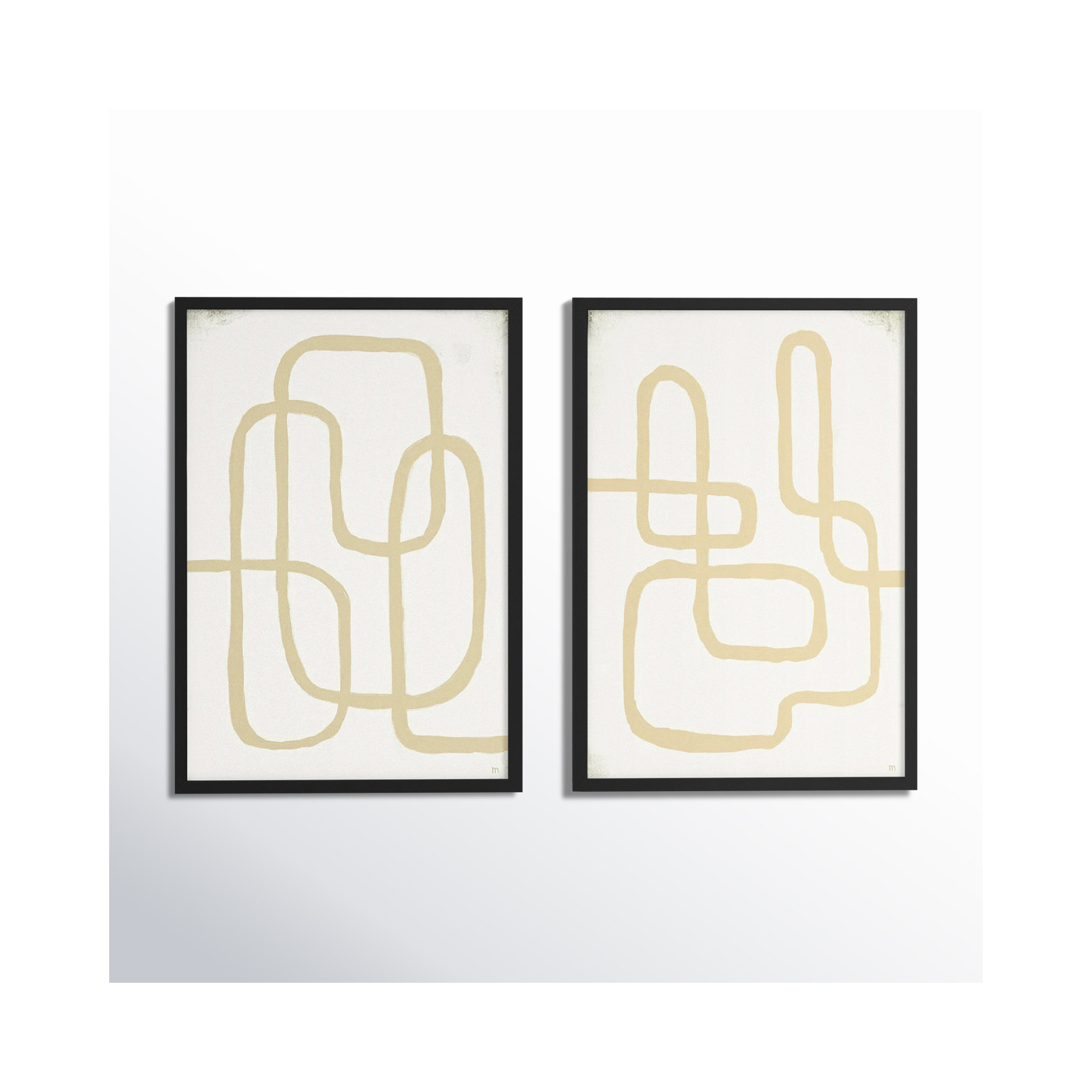 Line Works In White by StudioM, 20" H x 28" W x 1.25" D, Black Framed Paper