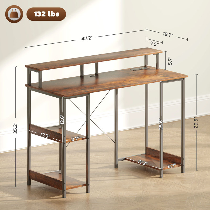 Niyaz Office Desk with Monitor Stand,wood, Brown