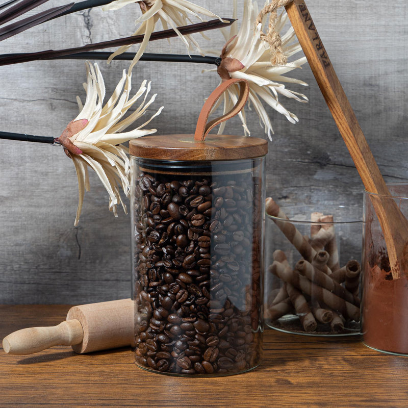 Argon Tableware - Scandi Storage Jar with Leather Loop Lid, 15.5cm H x 10cm W x 10cm D