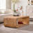 Racetrack-Shaped Coffee Table with Open Storage Shelf – Light Wood Finish