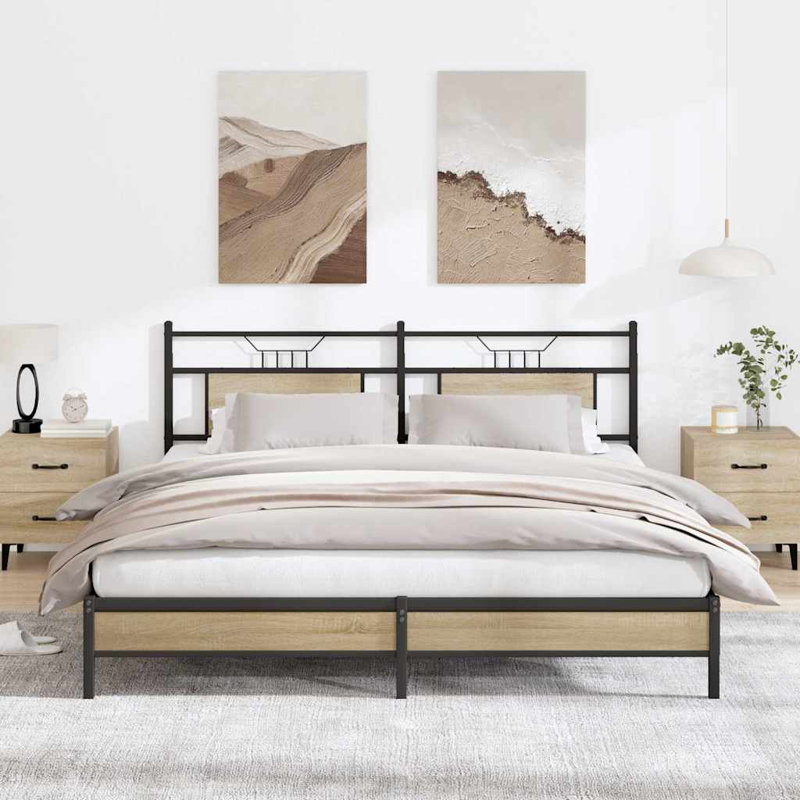 Bed Frame Without Mattress Foldable Steel, 188 x 207cm, Sonoma Oak