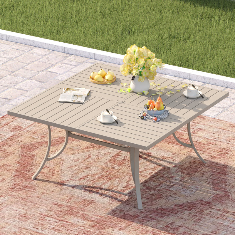 8-Person 59" Extra Large Square Patio Dining Table  with Umbrella Hole, null