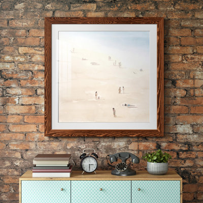 Beach Goers I - Matted and Framed Under Acrylic Glass, Coastal Wall Art for Living Room